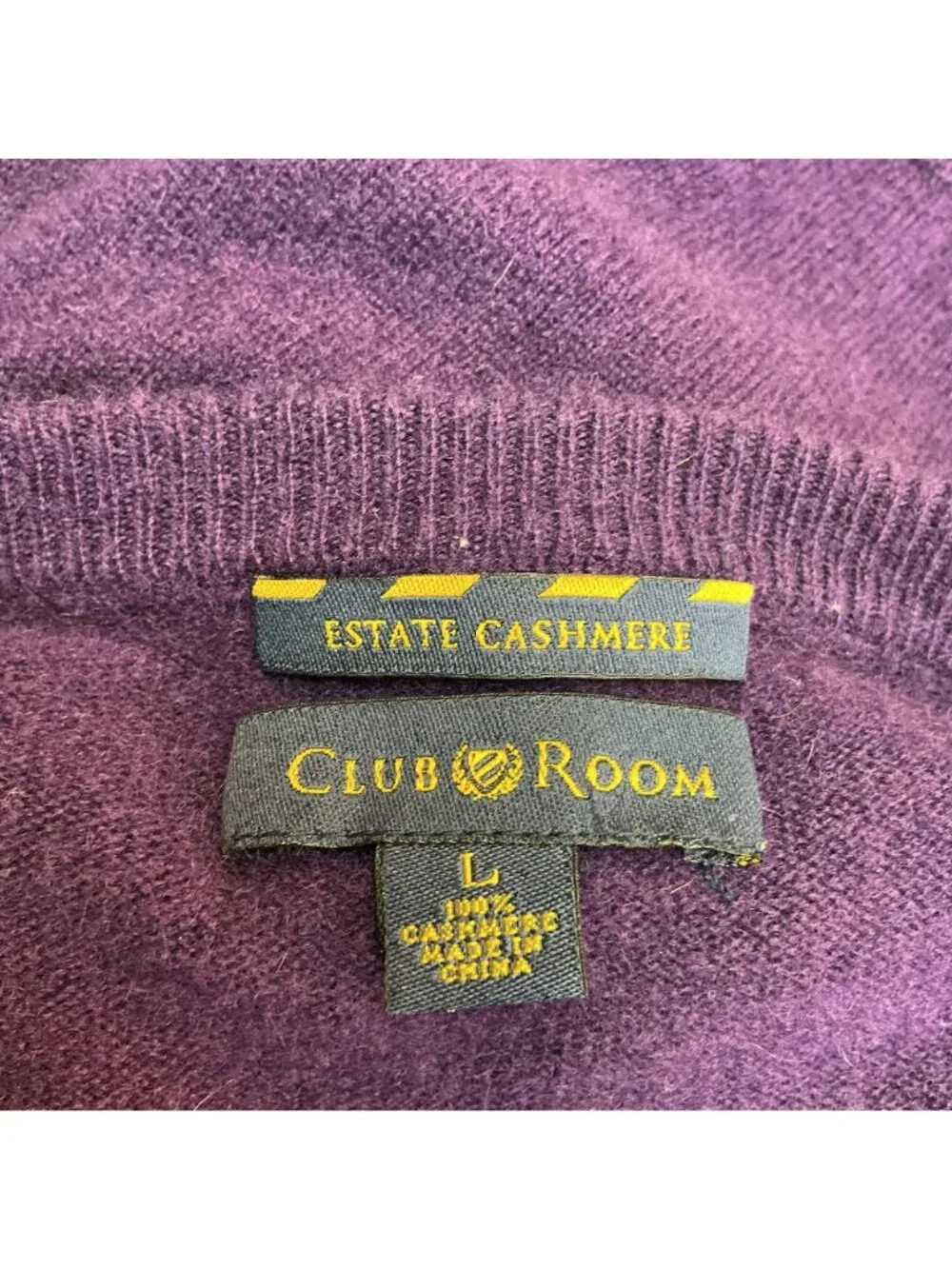 Club Room Estate 100% Cashmere Purple V-Neck Pullover Sweater Mens Large - Picture 8 of 10